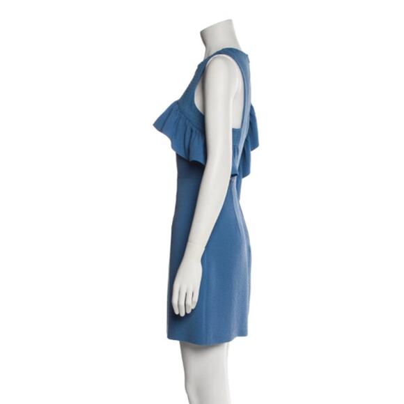 Sandro Sheath Dress Blue Ruffle One Shoulder Size 3 (U.S. Size 6/8) MSRP $295 - Picture 2 of 7